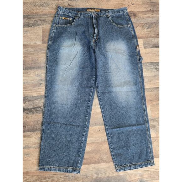 VTG Men's Vibes Blue Jeans 42x32 Dark Wash Y2K Baggy EUC Pants - Picture 1 of 10